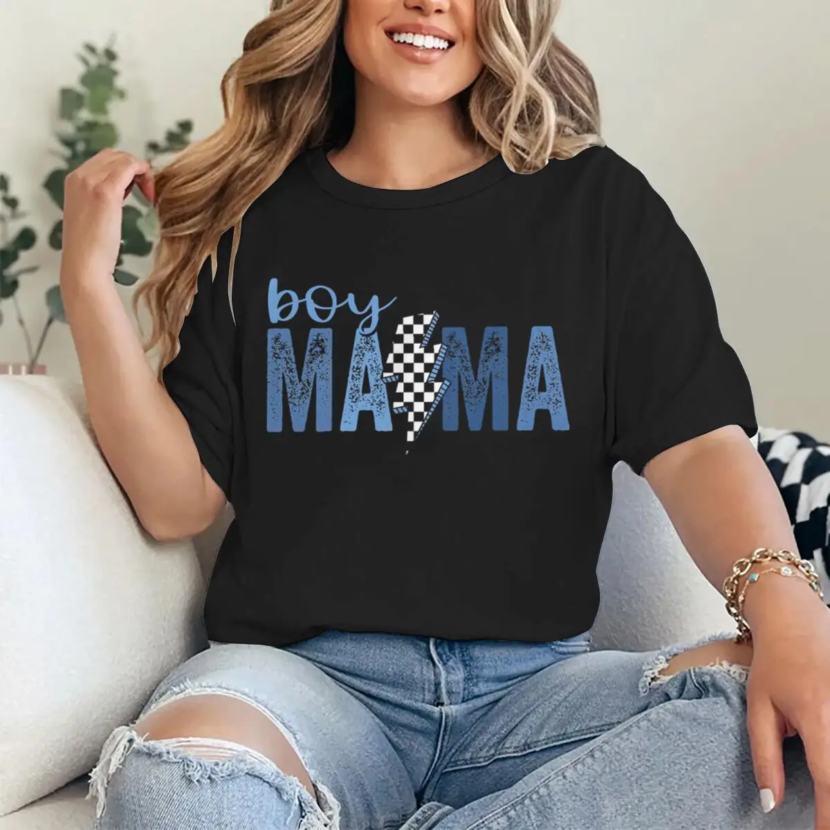 

Boy Mama 2026 Mother's Day Gifts T-shirts Women Vintage Lightning Print Fun Mom Life Tshirts Crewneck Short Sleeve Ladies Shirt
