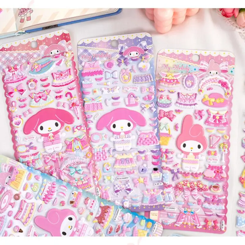Sanrio My Melody Double Layered 3D Dress Up Sticker Cute Cartoon Girl Phone Case Water Cup Bubble Sticker Holiday Party Gift
