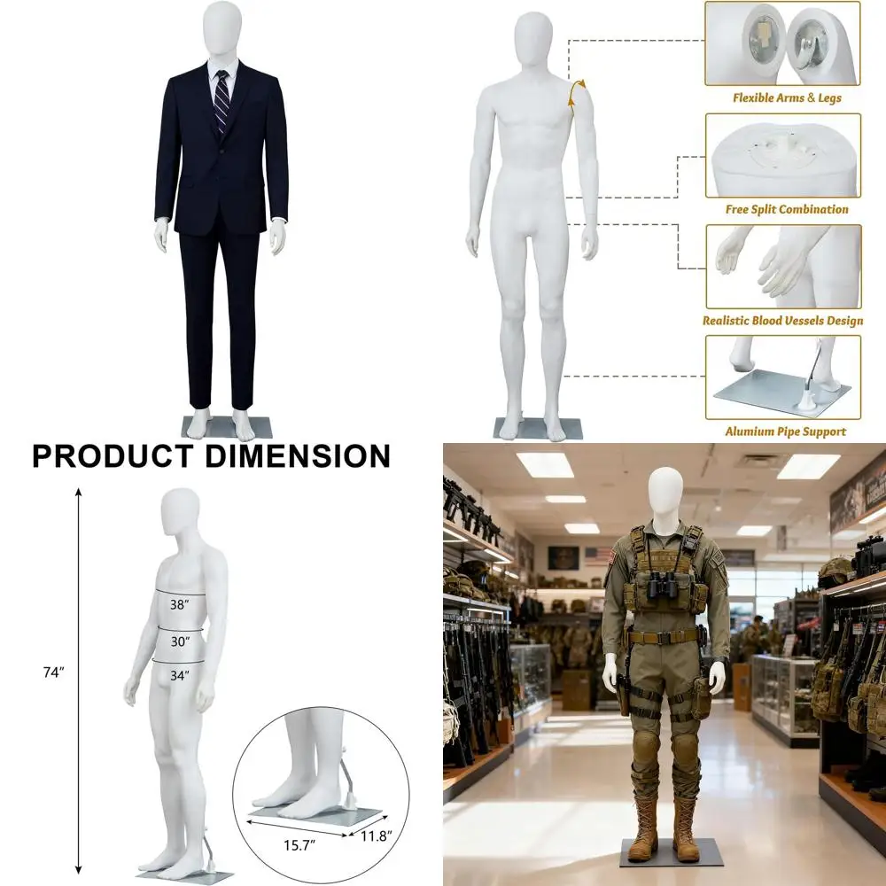 

Adjustable 73 Full Body Male Mannequin with Detachable Parts and Metal Base
