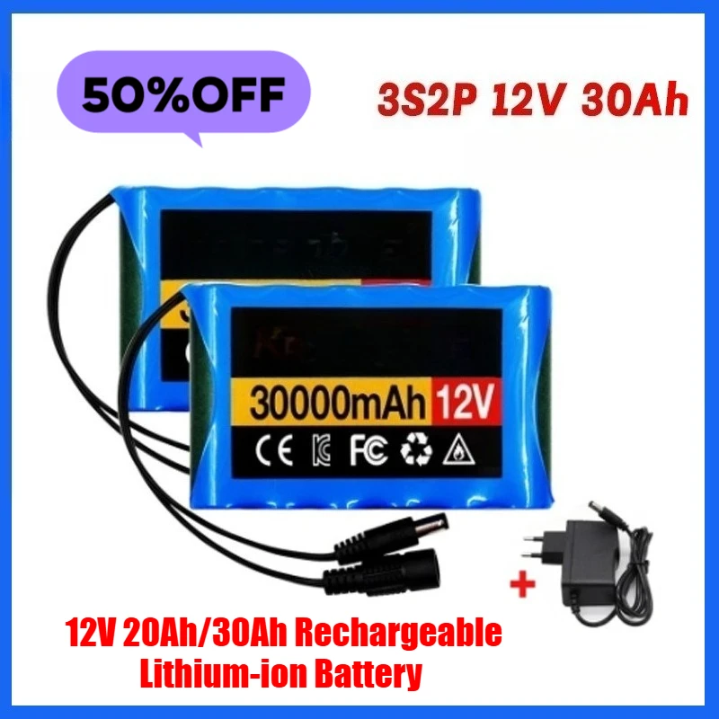 

12V 20Ah/30Ah Rechargeable Lithium-ion Battery 12.6V Charger for LED Light Solar-charging Battery