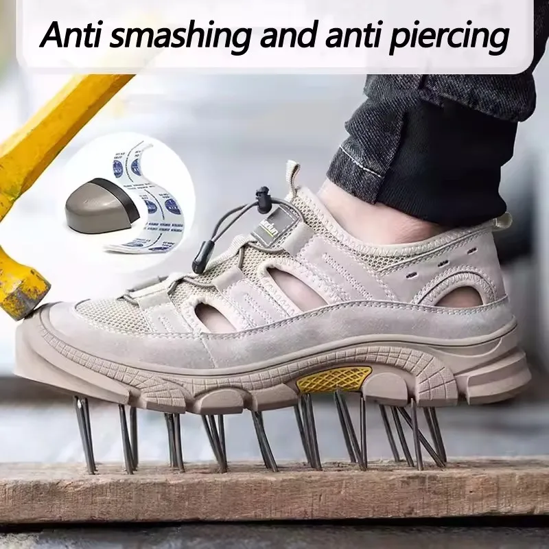Summer Breathable Safety Shoes Men Puncture-Proof Indestructible Shoes Security Men Sandals Wear Resistant Work Sneakers Male