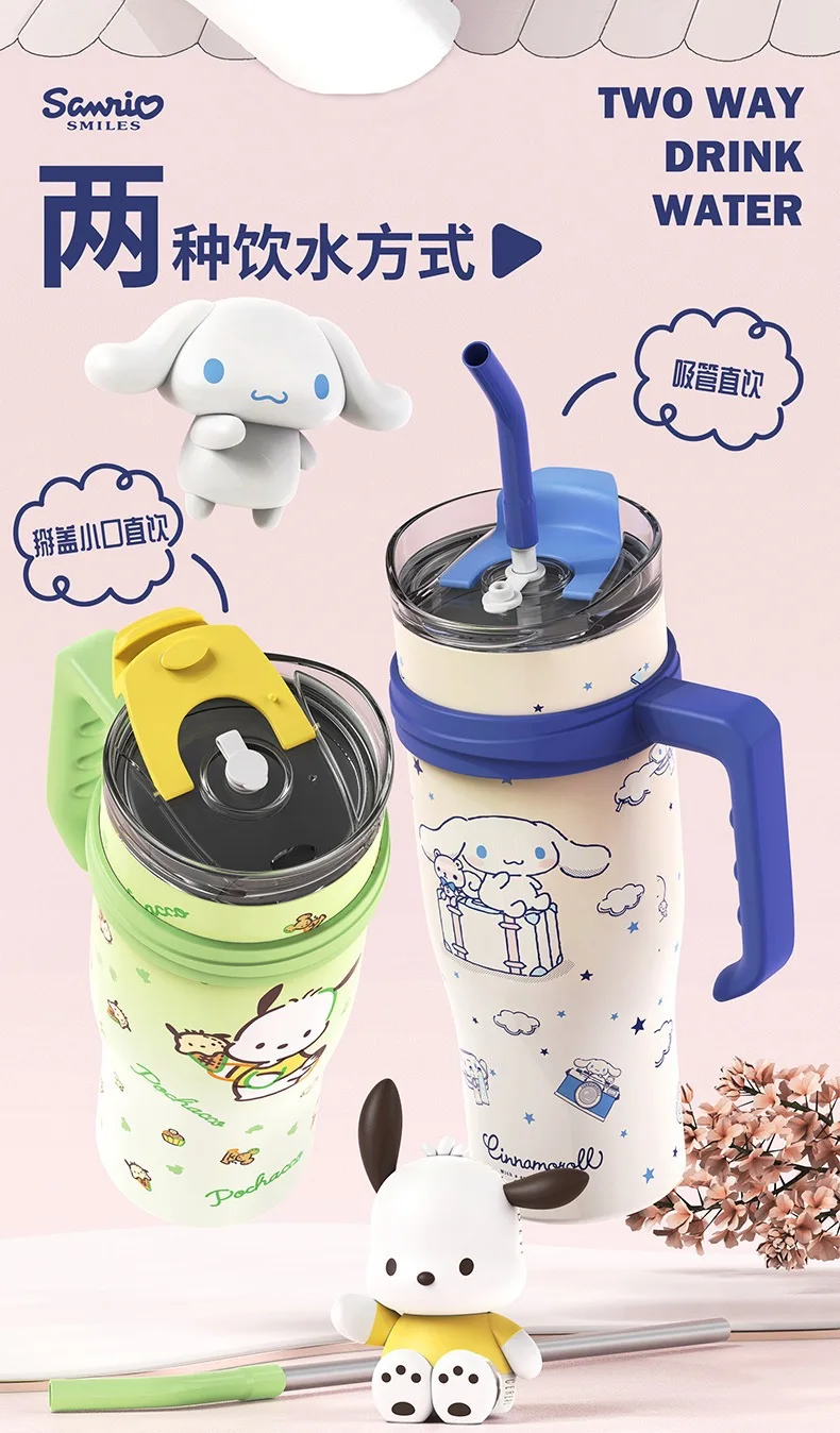 1200ml sanrio hello kitty thermos bottle Kuromi Cinnamoroll Melody Stainless Steel Water Bottle Thermo With Straw girl Gift