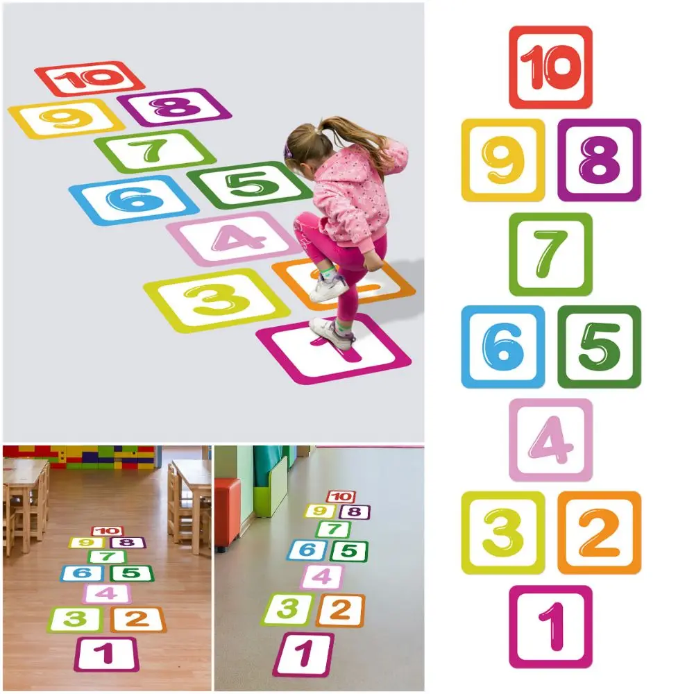 Multicolor Hopscotch Floor Stickers 10/15/20cm Self-adhesive Lattice Number Game Decals Removable Waterproof Number Grid Sticker