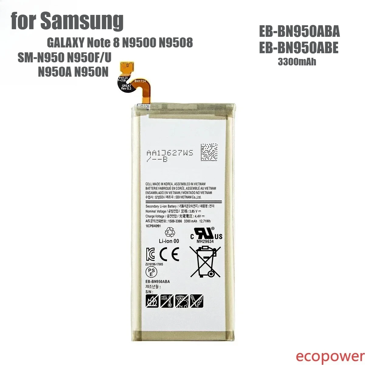 3300mAh Brand New EB-BN950ABA EB-BN950ABE Battery For Samsung GALAXY Note 8 N9500 N9508 SM-N950 N950F/U N950A N950N +Tools