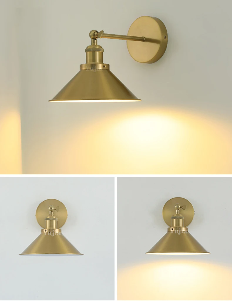 Retro Up Down Adjustable Wall Sconce Mounted Bedside Lamp for Bedroom Decorative Led Wall Lights Iron Shade Black Brass