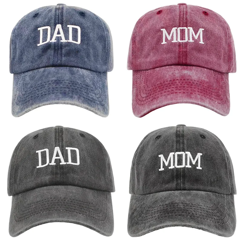 Washed Cotton DAD MOM Embroidered Baseball Cap Vintage Peaked Cap Fashion Couple Hip Hop Hat for Men Women