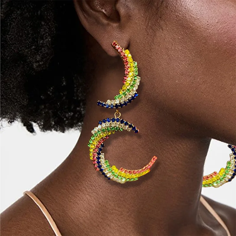 Color solid crescent earrings personalized exaggerated rhinestone earrings catwalk jewelry earrings