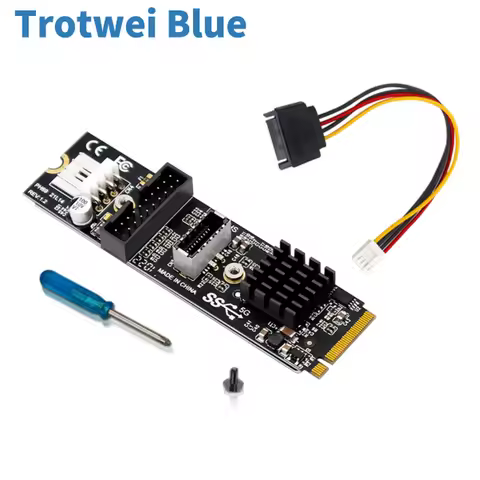 M.2 M Key NVME PCIe to USB 3.1 Front Panel Expansion Board Card 10Gb TYPE-E + 5Gb 20 Pins 2 Port USB3.0 Adapter Hub Riser for PC