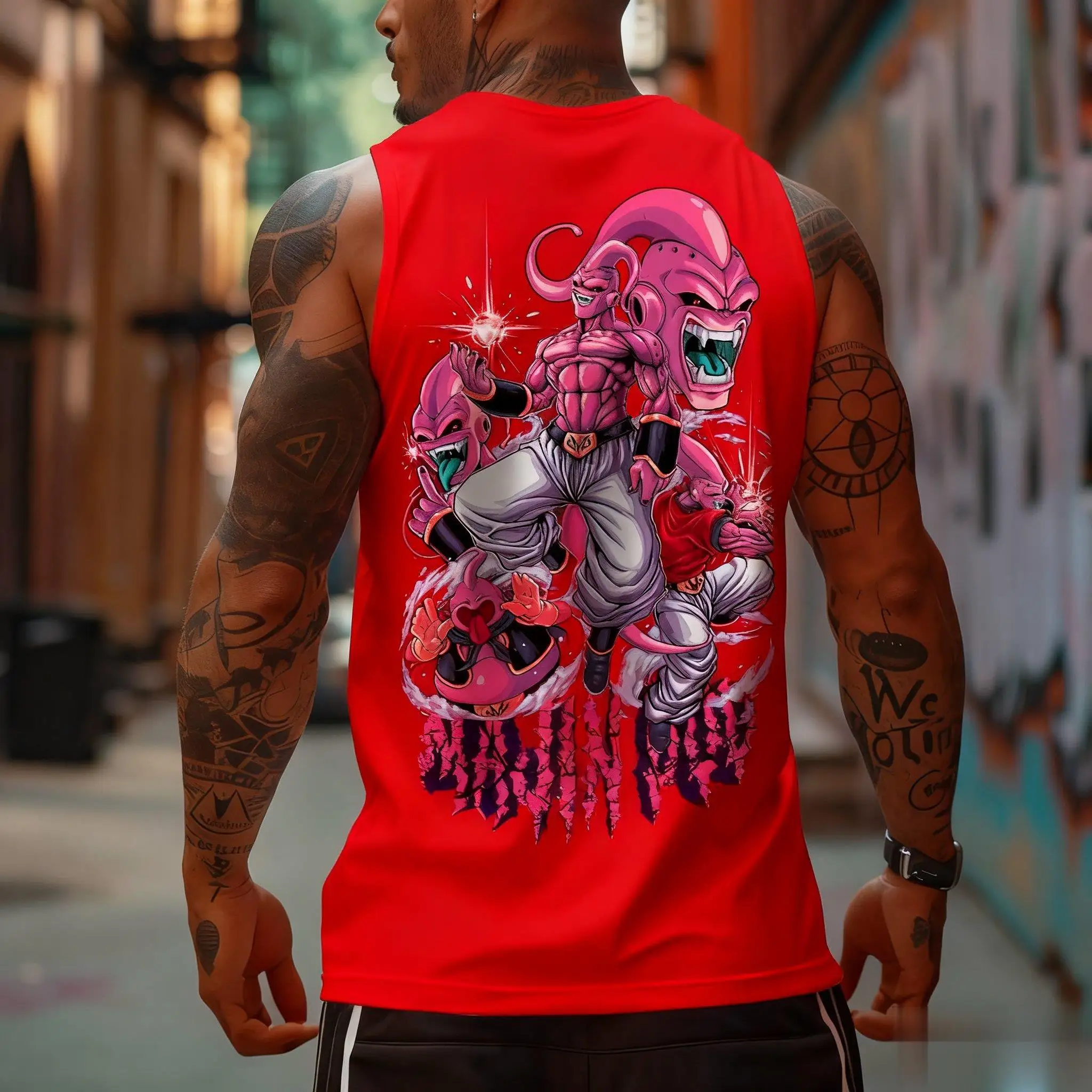 Dragon Ball Majin Tank Top Tanpa Lengan Pria Pakaian Jalanan Trendi Musim Panas Rompi Kebugaran Gym Gambar Anime Kemeja Otot Kasual Ukuran Besar