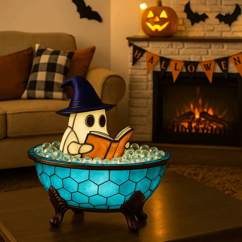 Portable Resin Ghost Bubble Bath Lamp Soft Color Change Decorative Ghost Themed Bathtub Lamp Cute Ghost LED Light Shelf