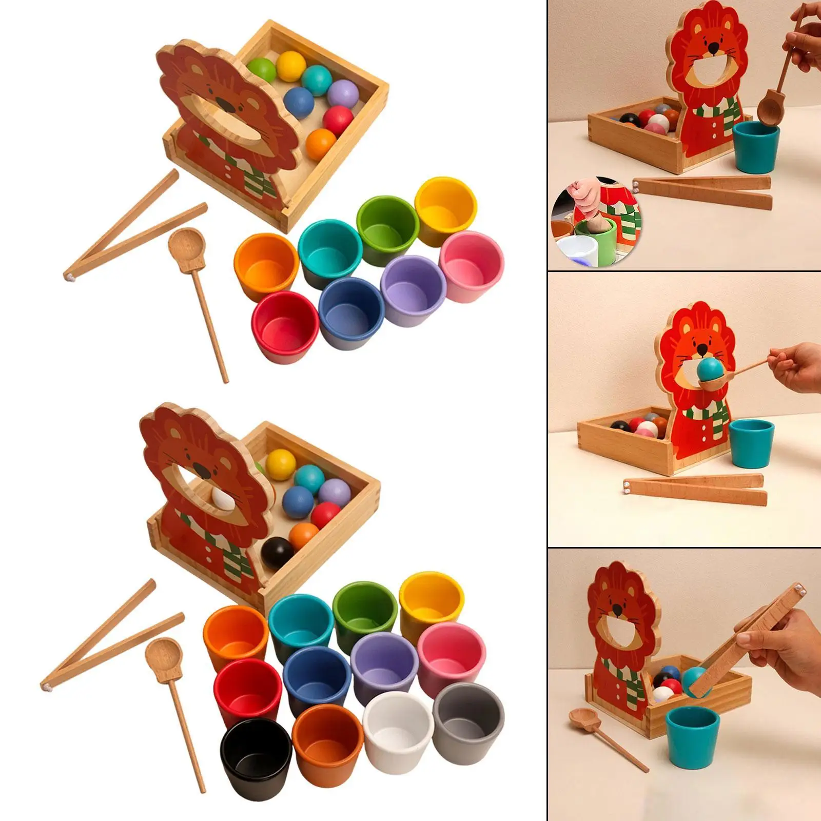 Bolas en tazas Bola de clasificación de color arcoíris en taza, motor fino, clasificación y conteo de colores, juguete de bola de arcoíris de madera para bebés y niños