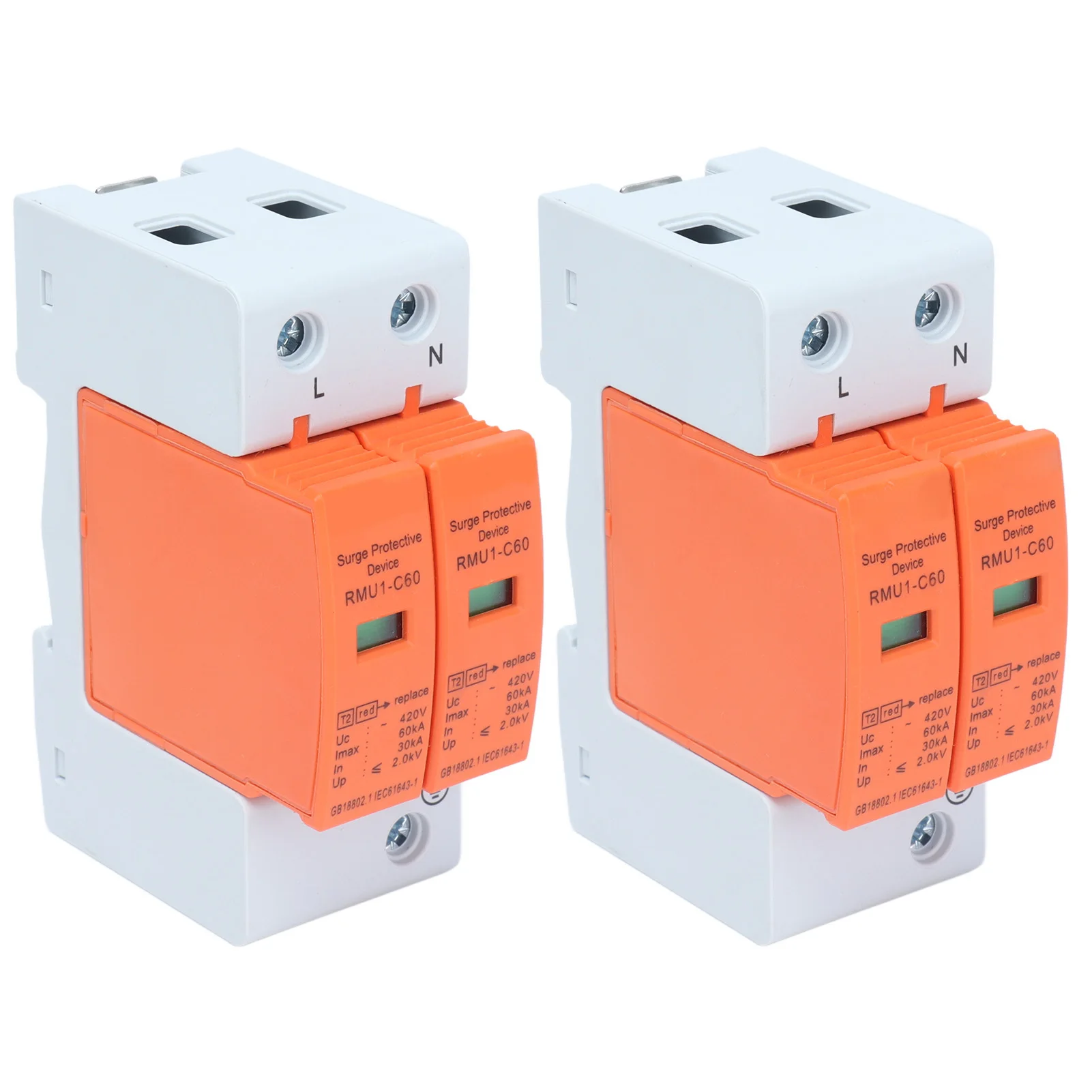 2P 420V RMU1‑C20/40/60 2Pcs SPD Surge Protective Devices AC Arrester Protector Home Circuit Breaker