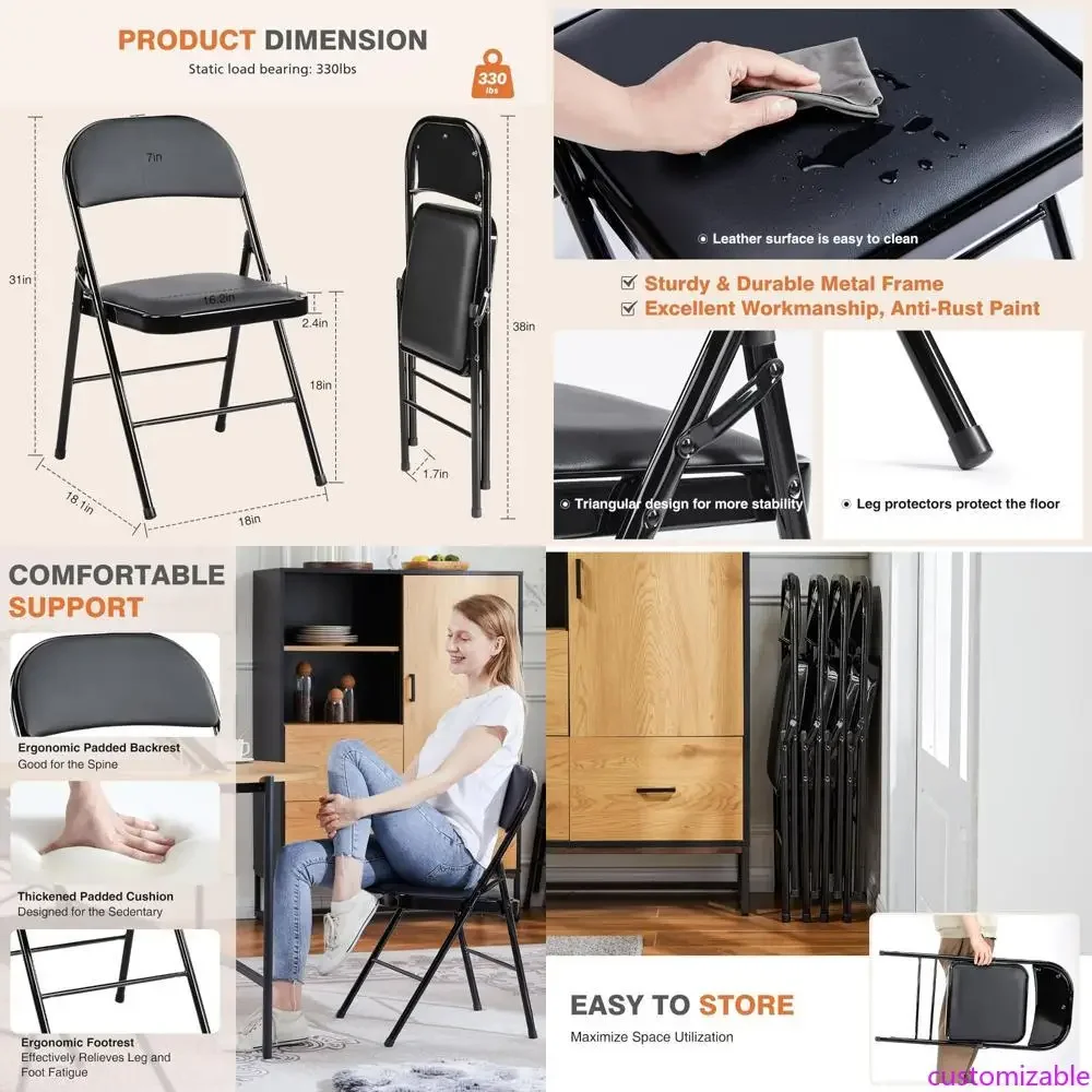 

16 Leather-Padded Metal Folding Chairs, Durable and Easy Storage for Outdoor Use