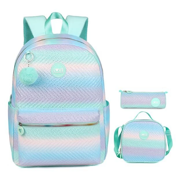 School Bag with Lunch Box Pencil bag set for girl Bookbag Travel Daypack 3 PCS Backpack for Teen Girls 15.6 Inch Laptop Backpack
