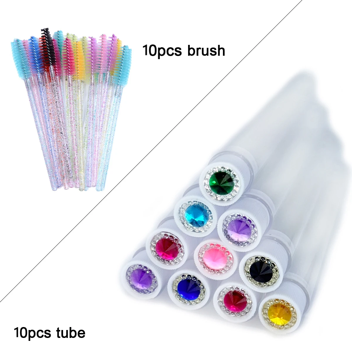 10Pcs Diamond Eyebrow Brush Tube Disposable Eyelash Brush Reusable Crystal Lash Brush Replaceable Dust-proof Sparkling Bling