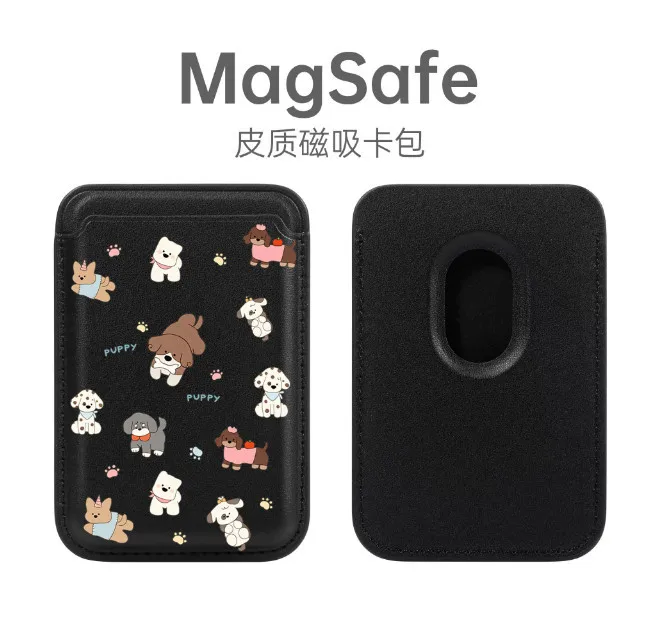 Korean Cute Line Puppy for Magsafe Card for iPhone XIAOMI HUAWEI Samsung Case Leather Card Cover ID Subway Card Slot Accessories