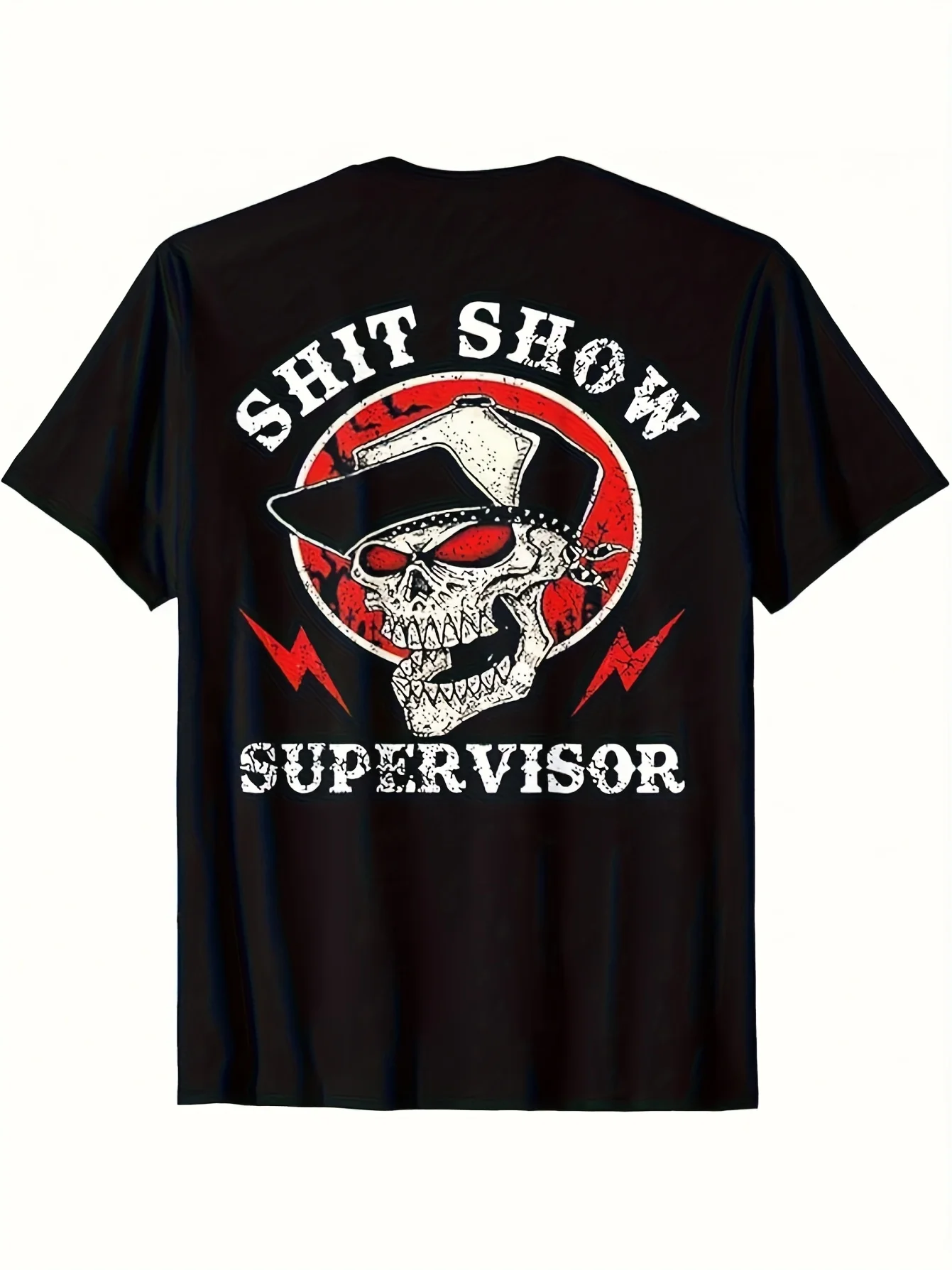 A men's skeleton pattern all-season T-shirt - 180g pure loose-fit round-neck short-sleeve shirt, featuring an avant-garde skeleton and lightning pattern design