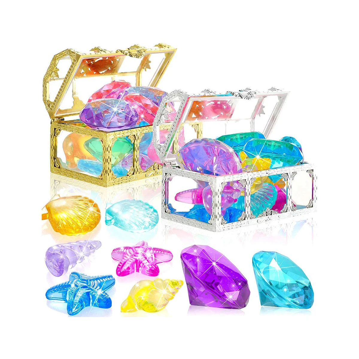 24Pcs Diving Gems Pool Toys Large Oceans Gem Diamond Gems Pirate Treasure Chest Summer Underwater Swimming Toys