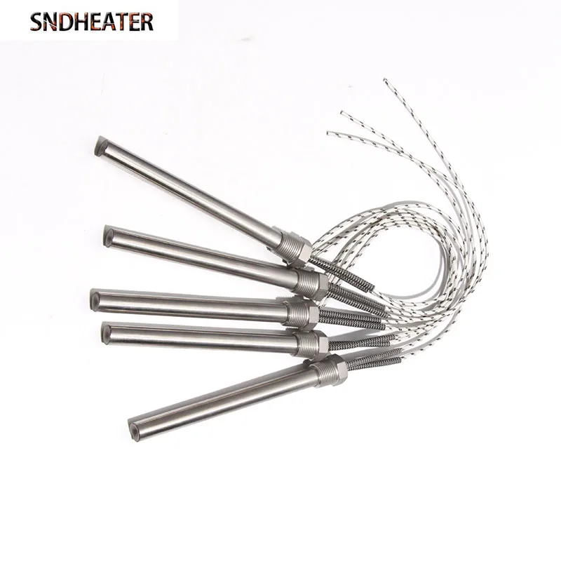 SNDHEATER 1pc Threaded Mold Single Head Heating Tube DN10/16mm 304SS Cartridge Heater 12x100/150/200/250/300mm 110V/220V/380V