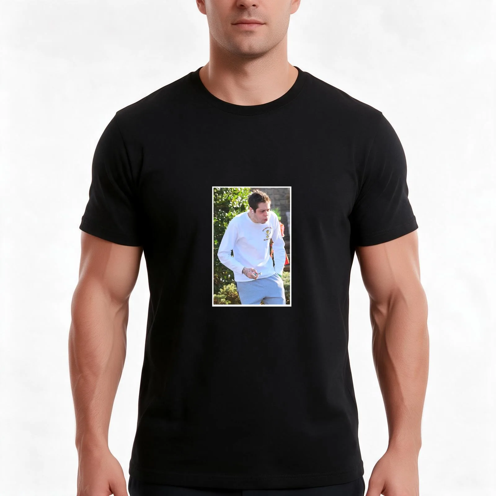 Pete Davidson T-Shirt, Summer Casual Cotton Tee, Oversized Streetwear Tops, Vintage Graphic Print, Loose Fit Short Sleeve
