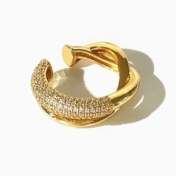 Peri'sbox Exquisite Gold Silver Plated Pave Cz Zircon Cross Cuff Earrings Women's Chunky Fake Piercing Earring Helix Ear Cuff