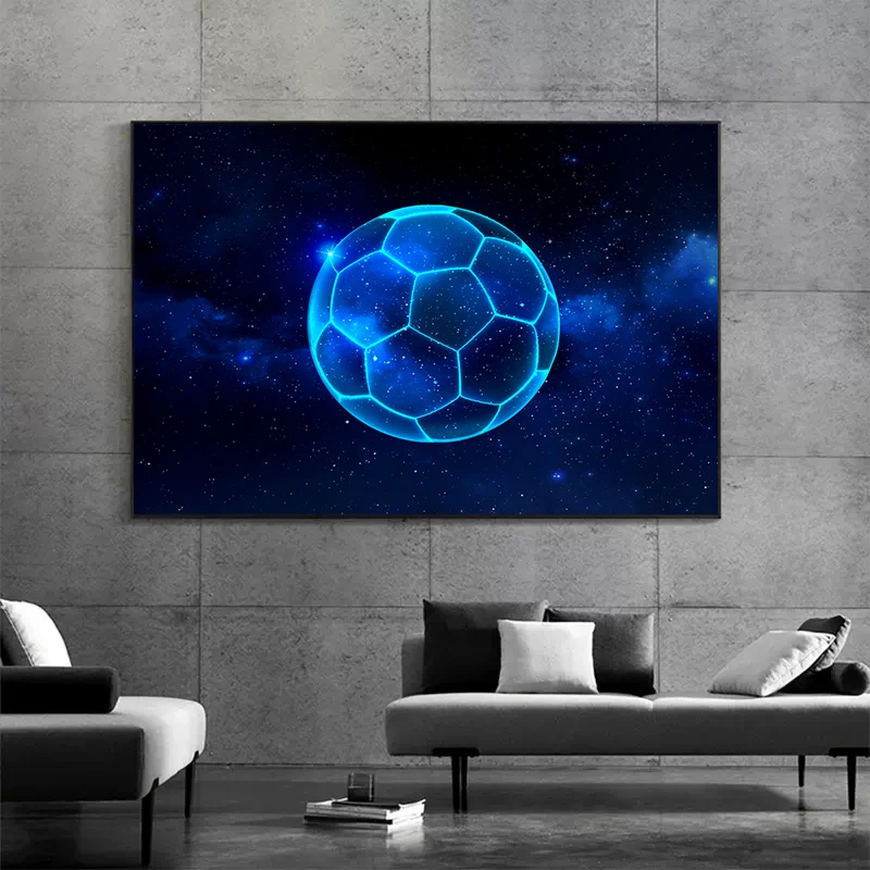 النيون تأثير المائية كرة القدم النار كرة القدم المشارك طباعة قماش اللوحة مجردة الرياضة الكرة جدار الفن غرفة نوم ديكور المنزل لا LED