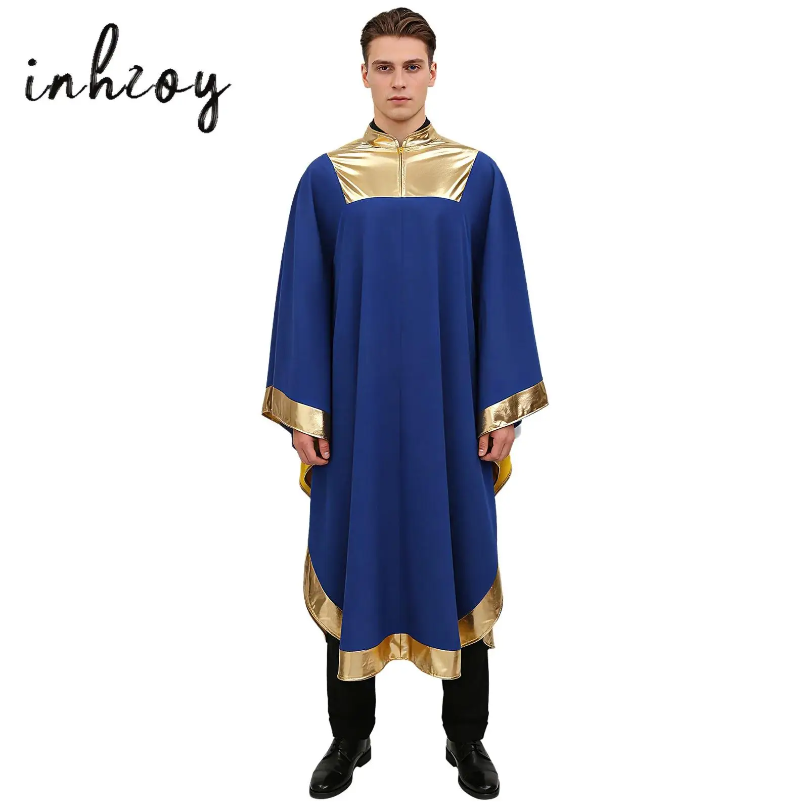 

Mens Womens Church Choir Worship Praise Dance Robe Long Sleeve Metallic Gown Halloween Christian Pastor Priest Cosplay Costume