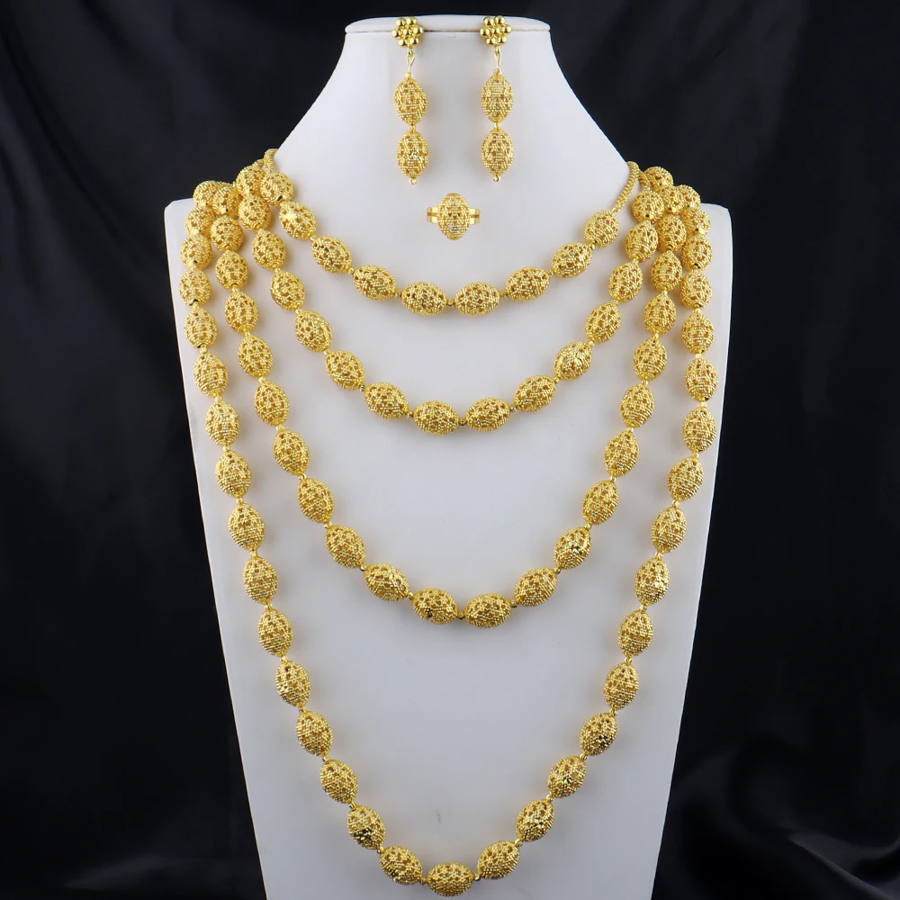 

Luxury 24K Gold Necklace & Earrings Set for Women, 18K Jewelry Bridal Wedding Party Gift, Elegant Jewellery Woman Accessories