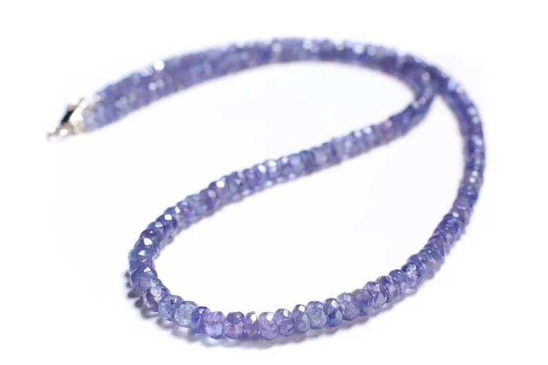 

AAA++ Quality Natural Blue Tanzanite 3-4MM Rondelle Gemstone Beaded Necklace 18"