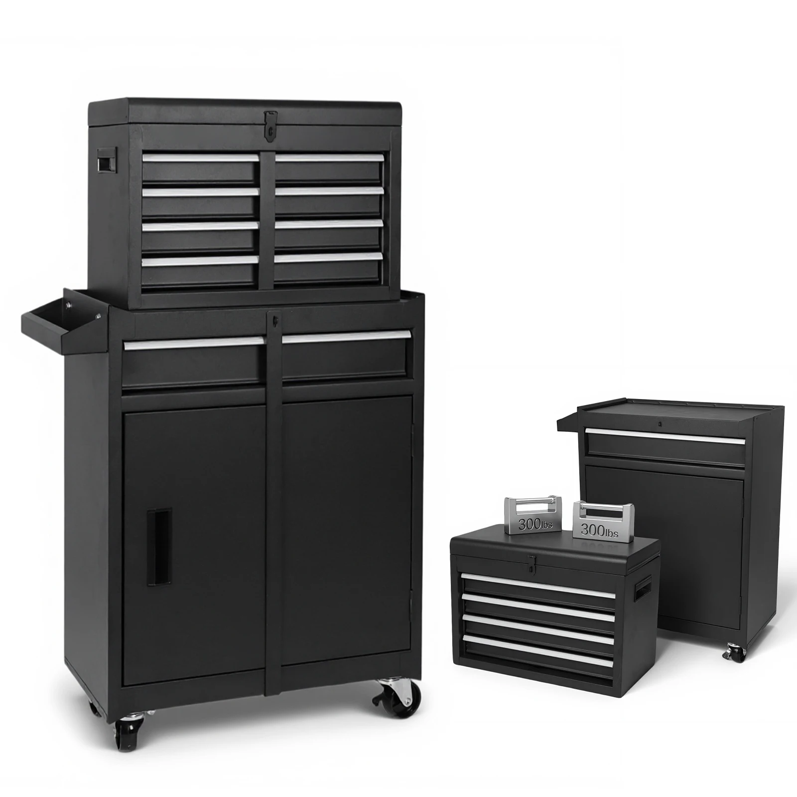 Caja de herramientas desmontable grande con puertas dobles y ruedas, cajones deslizantes, cofre de herramientas, gabinetes de almacenamiento de piezas para uso en almacén de fábrica