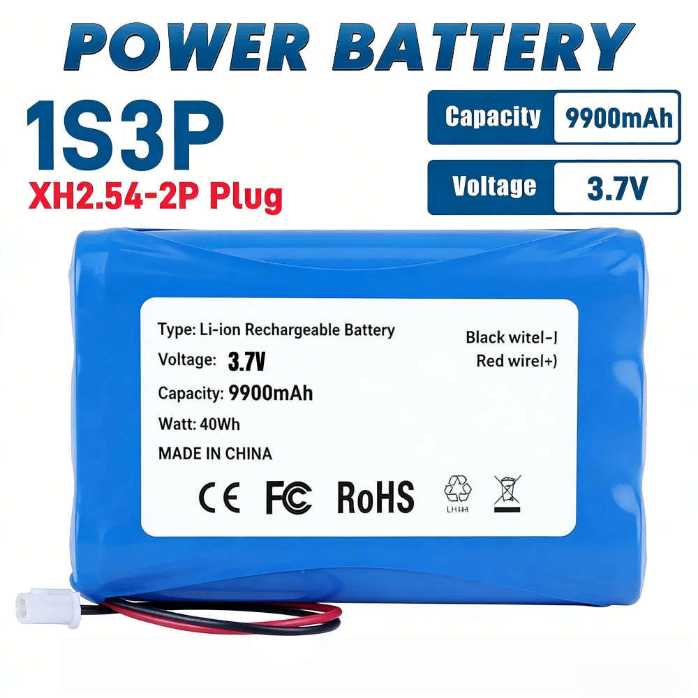

Аккумулятор литий-ионный перезаряжаемый 3.7V 1S3P 9900mAh для Bluetooth-колонок, портативных плееров, солнечных фонарей, LED-ламп + разъем XH2.54 2P