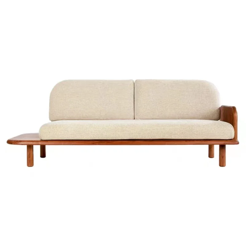 Solid wood sofa small apartment simple living room combination fabric straight row sofa