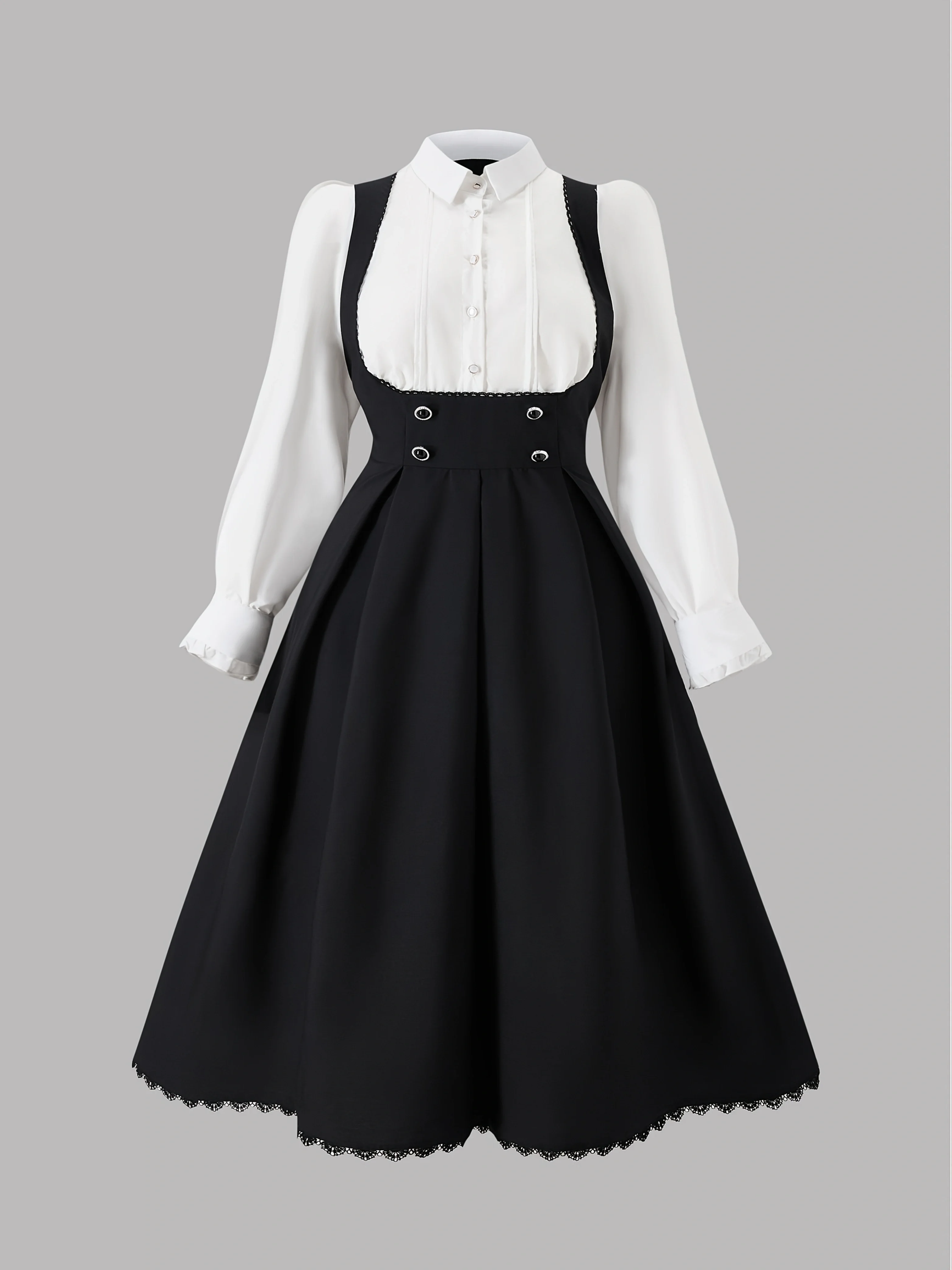 

Large-Sized Solid Color Contrast 2-in-1 Long-Sleeved Floor-Length Dress European American Fashion Sunny Style