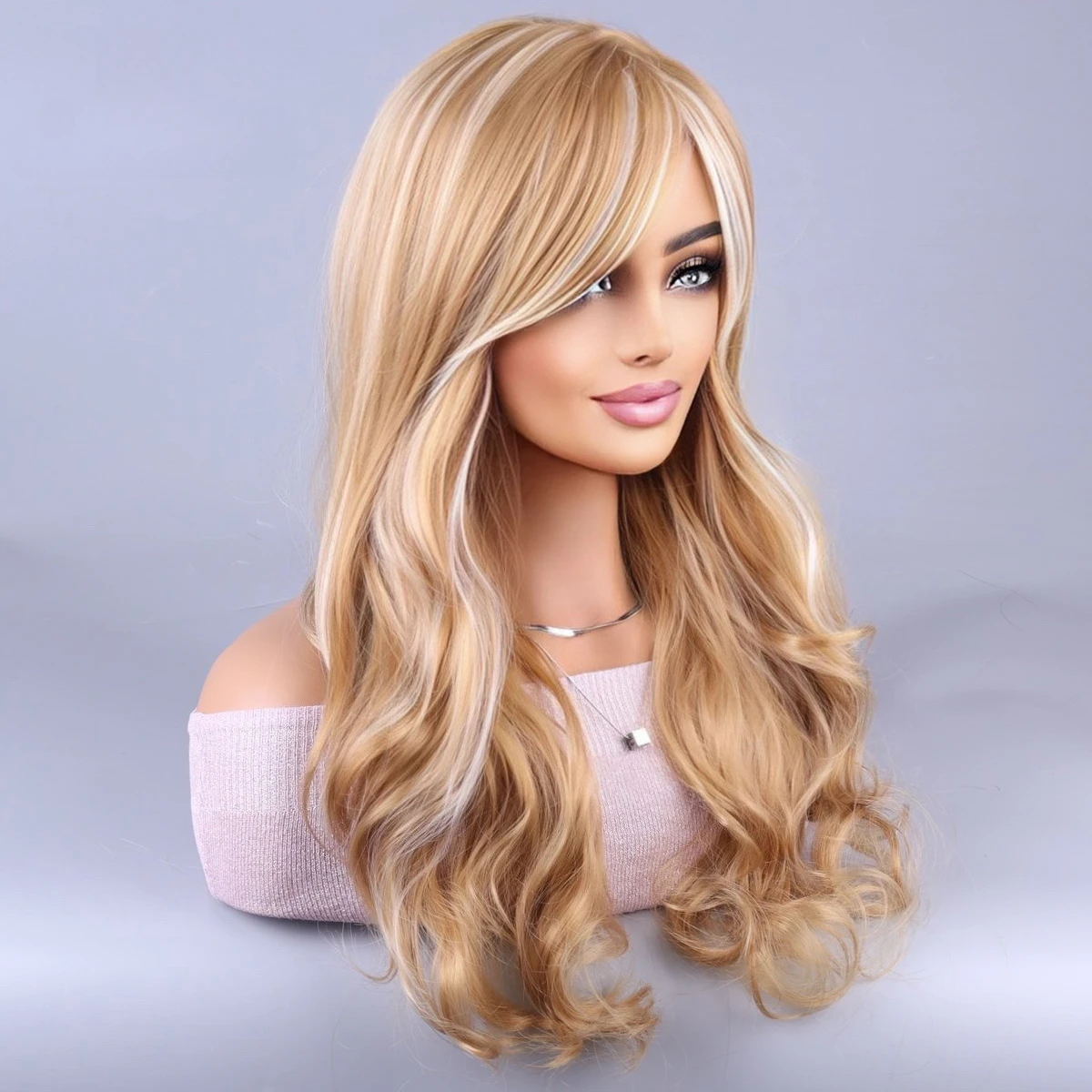 

big wave part long bangs long curly hair pick dyed women's Wigs