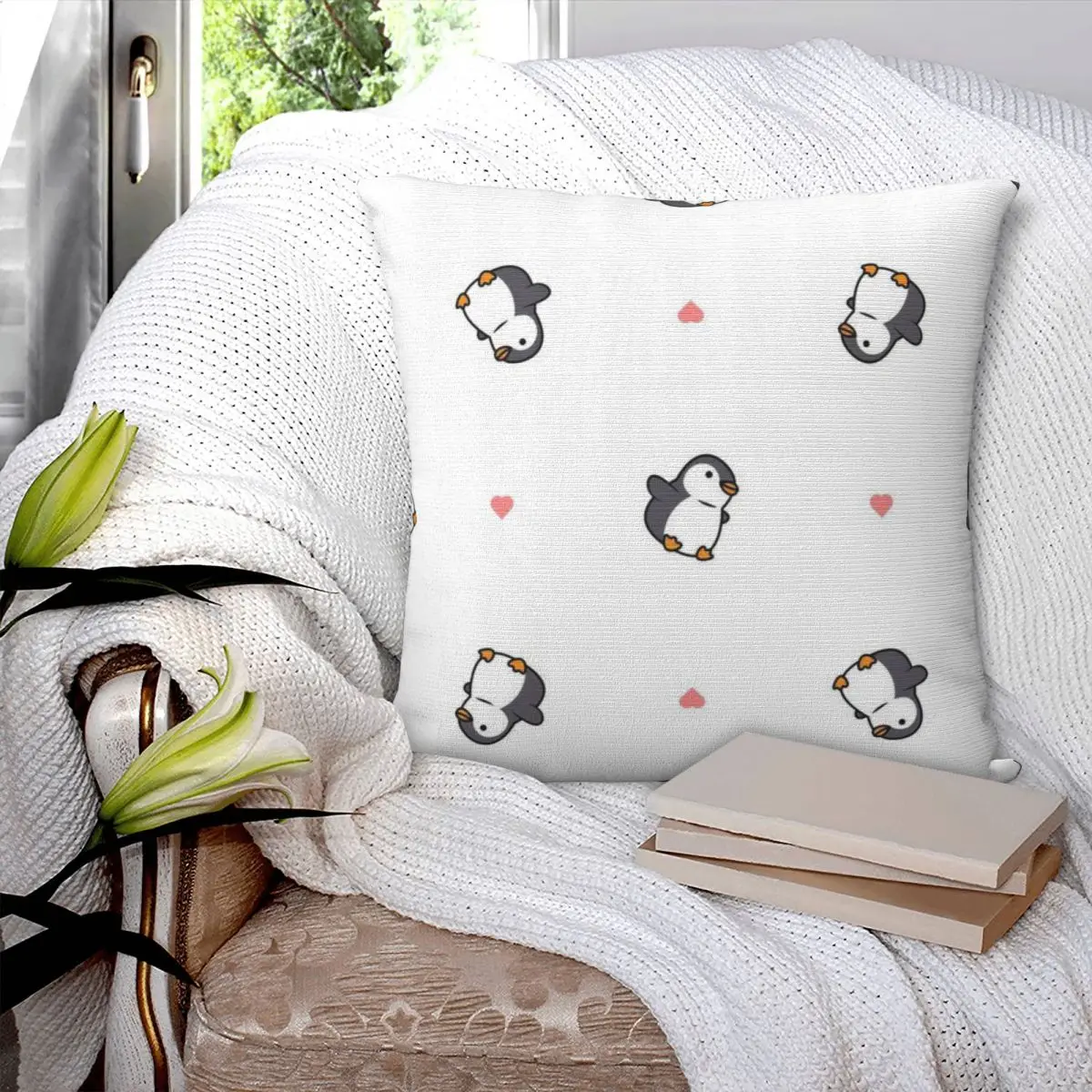 

Cute Penguin Square Pillowcase Pillow Cover Polyester Cushion Zip Decorative Comfort Throw Pillow for Home Living Room