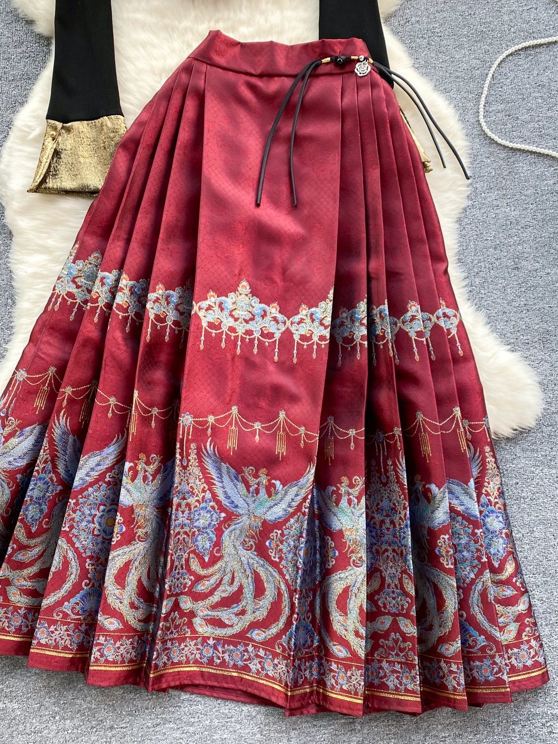 Conjunto de saia midi de cintura alta f novo estilo chinês manga sino superior versátil conjunto de duas peças moda pr...