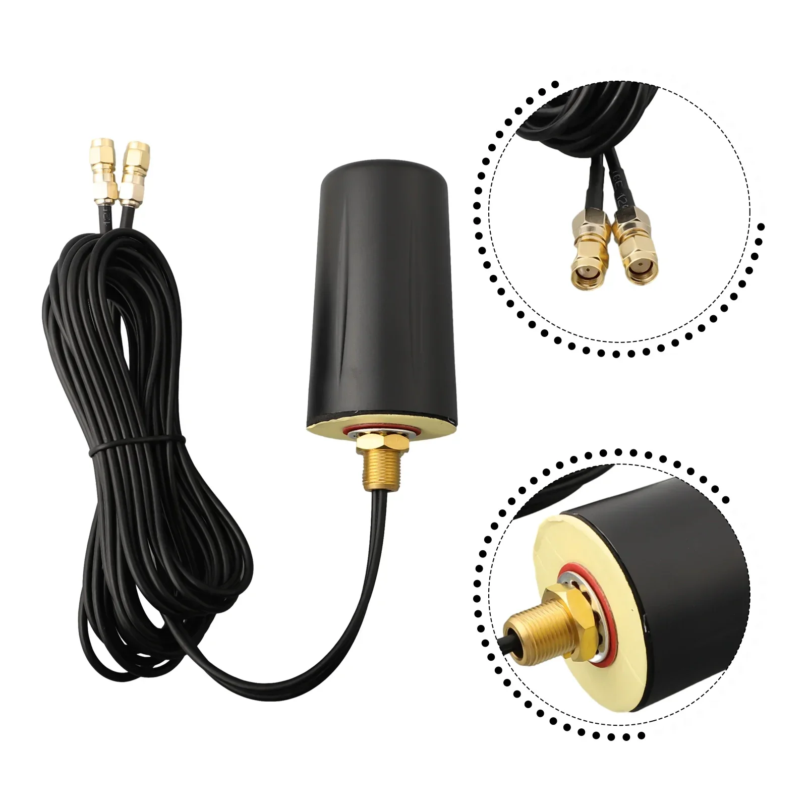 Vehicle External Antenna Kit 3 Meters Cable 4.8×4.8×8.2 Cm 5G 4G 5dBi Antenna SMA Male Black Broadband Mobile Antenna