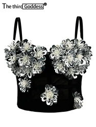 Sexy sequin flower corset crop top women clothing summer cropped halter tank top bustier bra club party tops hotwife rave outfit