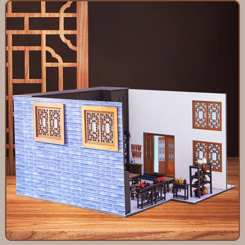 New Wooden Doll House Miniature With Furniture Kit Tong fu Inn Model Dollhouses DIY Assembly Toys Children Christmas Gift Casa