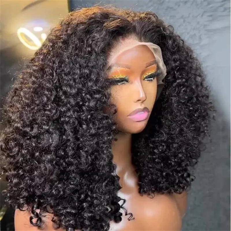 

26 Inch Long Black Preplucked 180%Density Glueless Kinky Curly Lace Front Wig BabyHair Heat Temperature Daily Cosplay Wigs