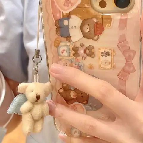 귀여운 윙 베어 전화 매력 펜던트 Y2K Kawaii 애니메이션 열쇠 고리 액세서리 iPhone 11 Schoolbag Airpods 이어폰 Ins New 1