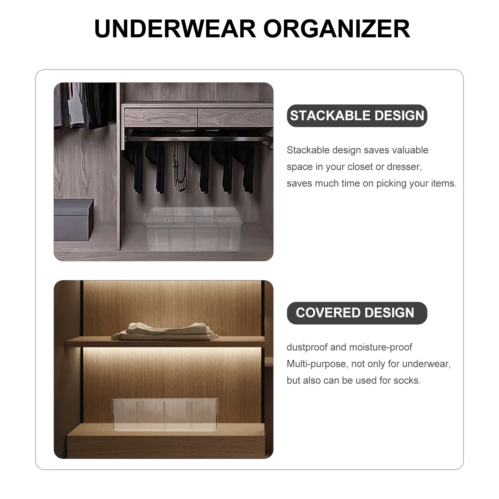 

Box Multiple Compartments Stackable Drawer Storage For Socks Bras Ties Belts Scarves Lingerie Underwear Drawer Sock