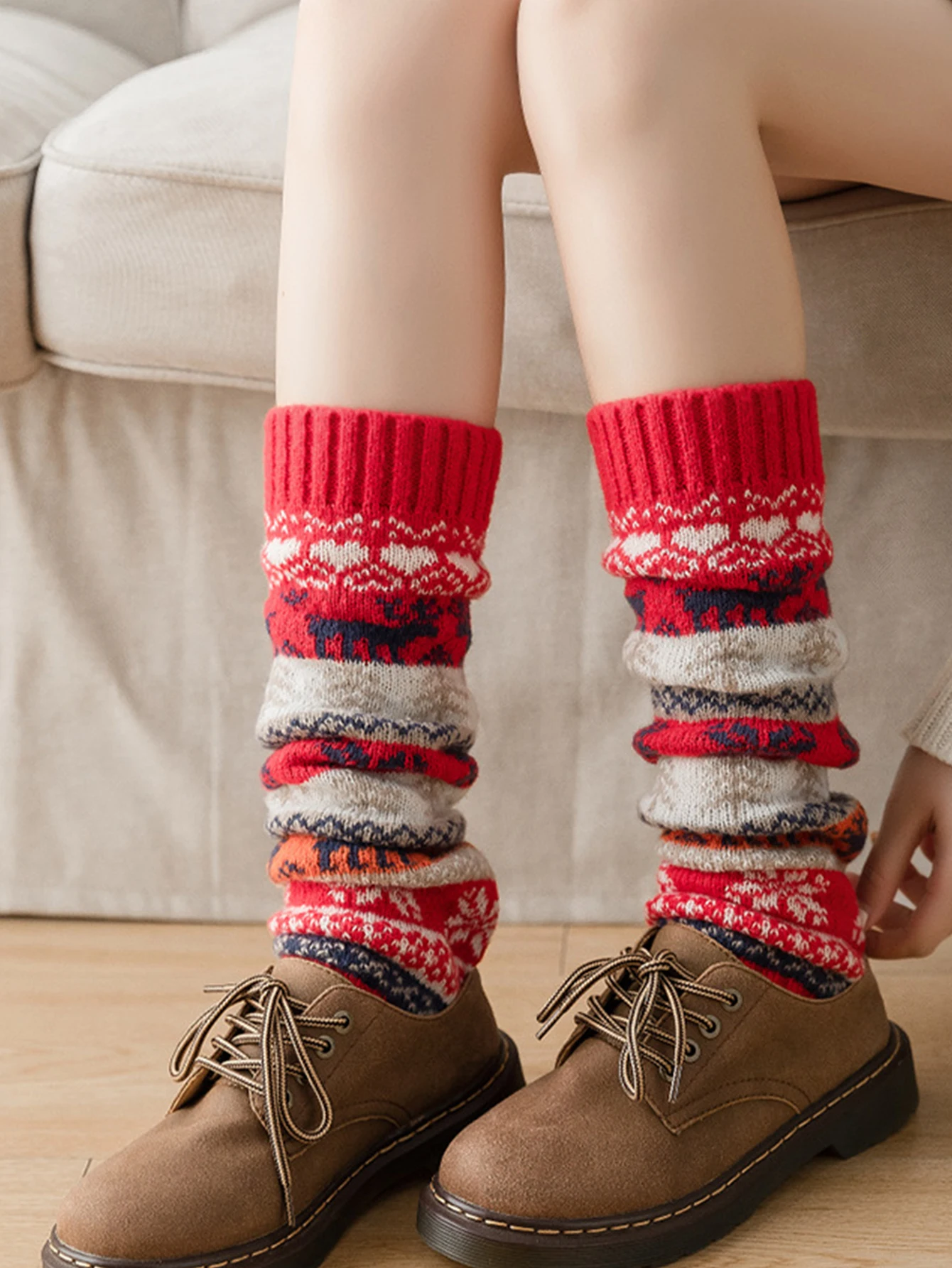 New fall and winter stocking stocking medium long calf socks leg warmers warm socks Christmas snow knit leg socks
