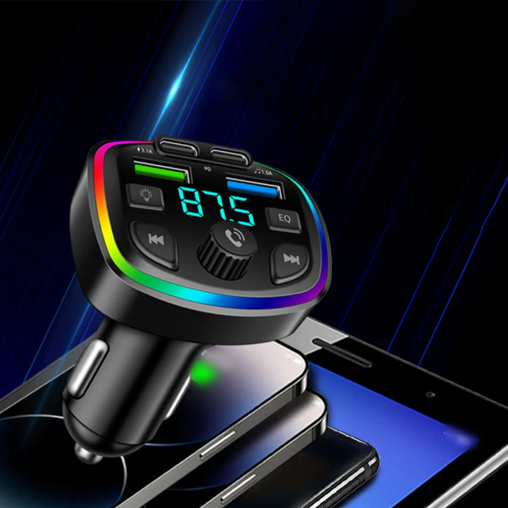 

Car Charger Dual USB 12-24V 3.1A 4-In-1 Seven-Color B-T MP3 Player Car Charger FM Transmitter LED Display Screen 5V-3100MA