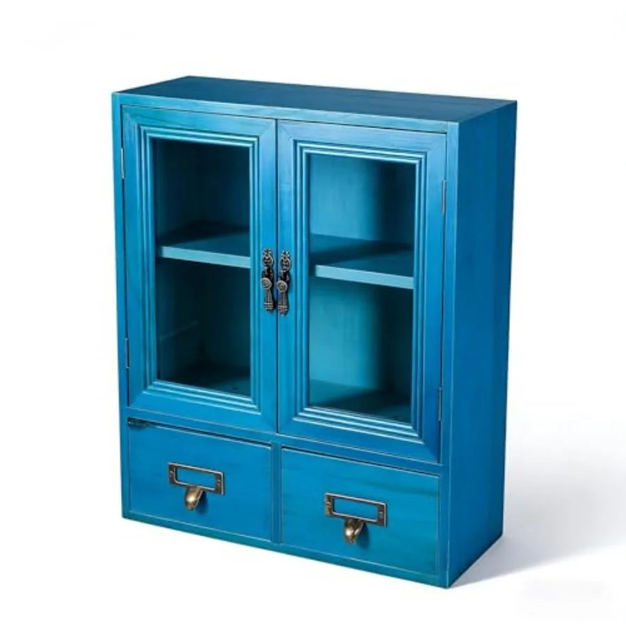 

Rustic Vintage Mini Wood Counter Top Cabinet, Display Case with Organic Glass Door, Wall Storage Cabinet, that Sits on Countert