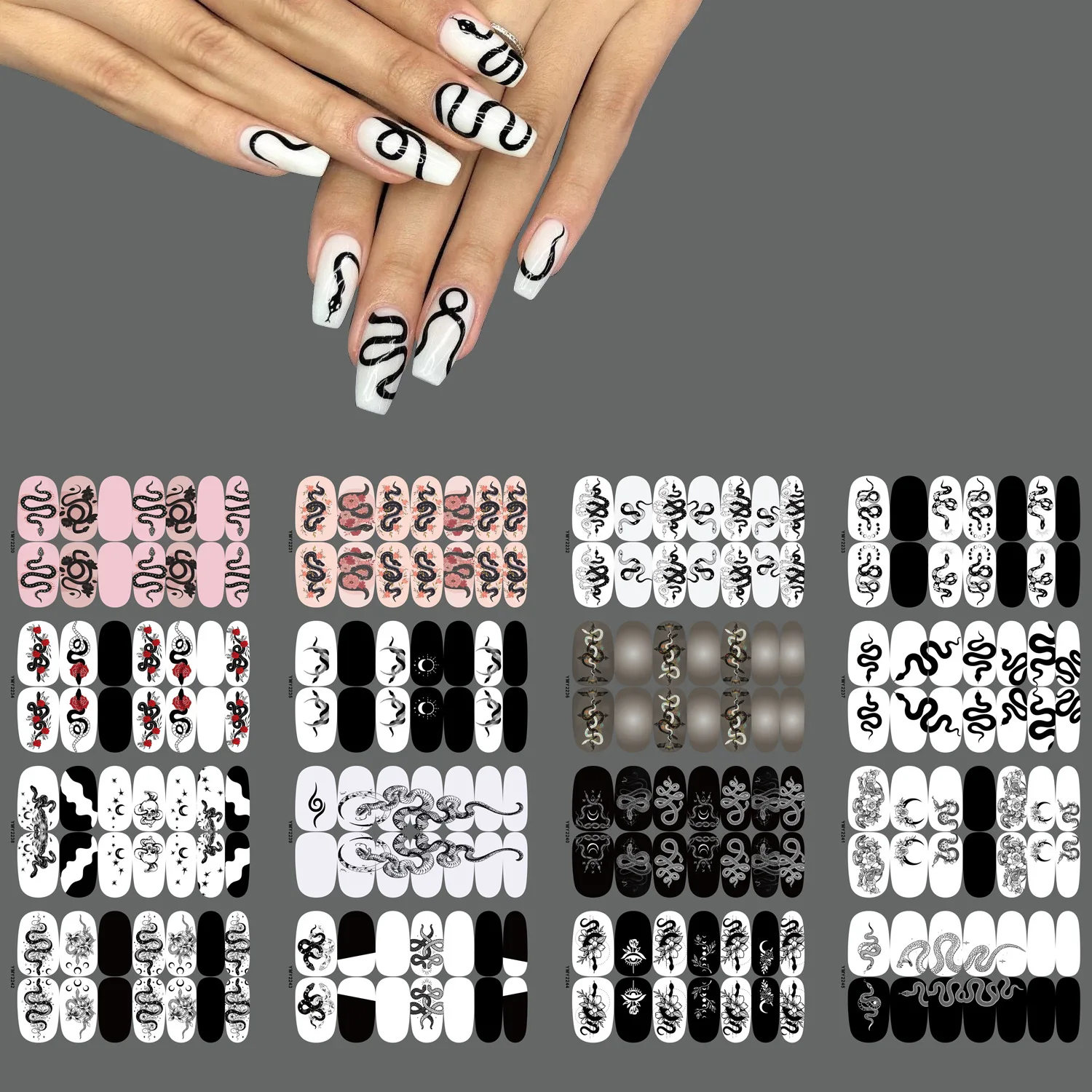 10sheets/pack Snake Pattern Nail Stickers Perfect Design Peelable Lasting High Quality Polychromatic Manicure Easy To Use