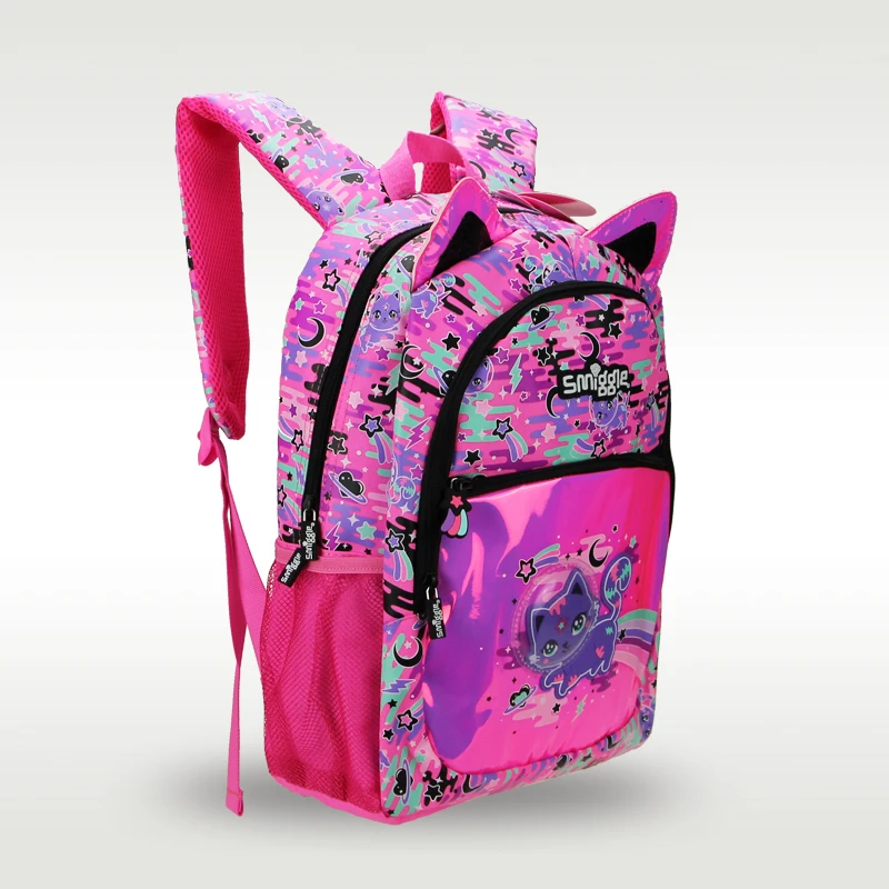 Smiggle original hot-selling children's schoolbag girl shoulder backpack rose red space cat cute sweet bag 16 inch