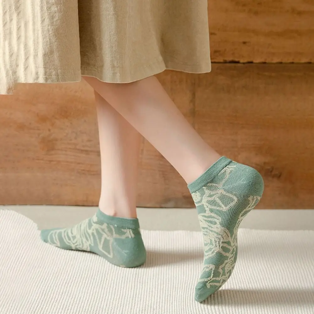 5 คู่ Harajuku ดอกไม้ดอกไม้ถุงเท้า Retro สไตล์สาวกลางลูกวัวถุงเท้าบางร้านขายชุดชั้นในหวานถุงเท้าผู้หญิงสาว