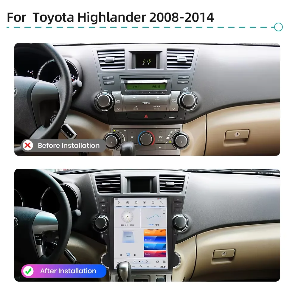 For Toyota Highlander 2009 2010 2011 2012 2013 Car Radio Carplay Android Vertical Screen Automotive 2 Din Multimedia Auto GPS