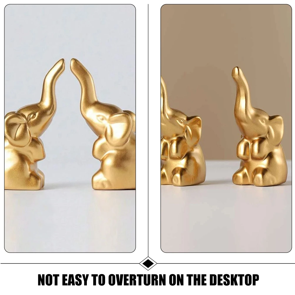 

2 Pcs Golden Elephant Statue Resin Ornament Home Decor Small Size Desktop Figurine Mini Model Elephants